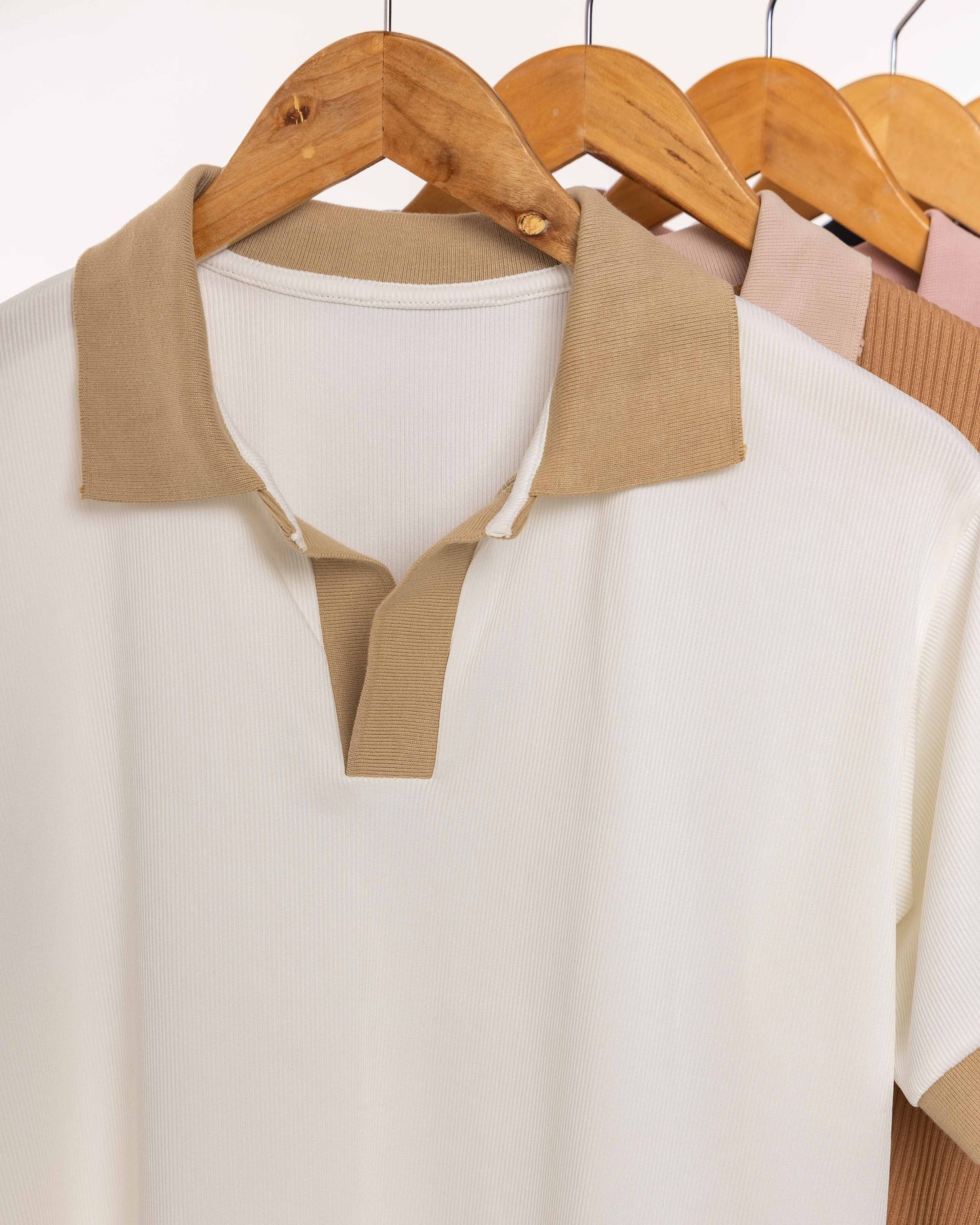 Lining Polo Tshirt (White and Light Brown)