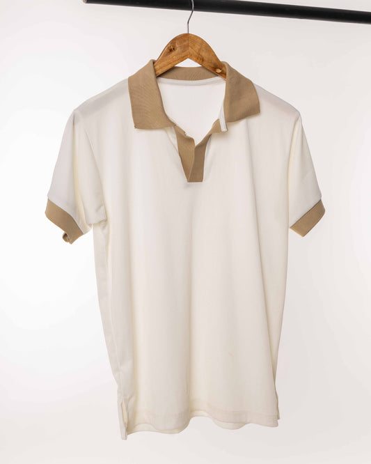 Lining Polo Tshirt (White and Light Brown)